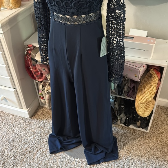 NWT Sexy Blue Lace Flared Jumpsuit - Picture 3 of 7